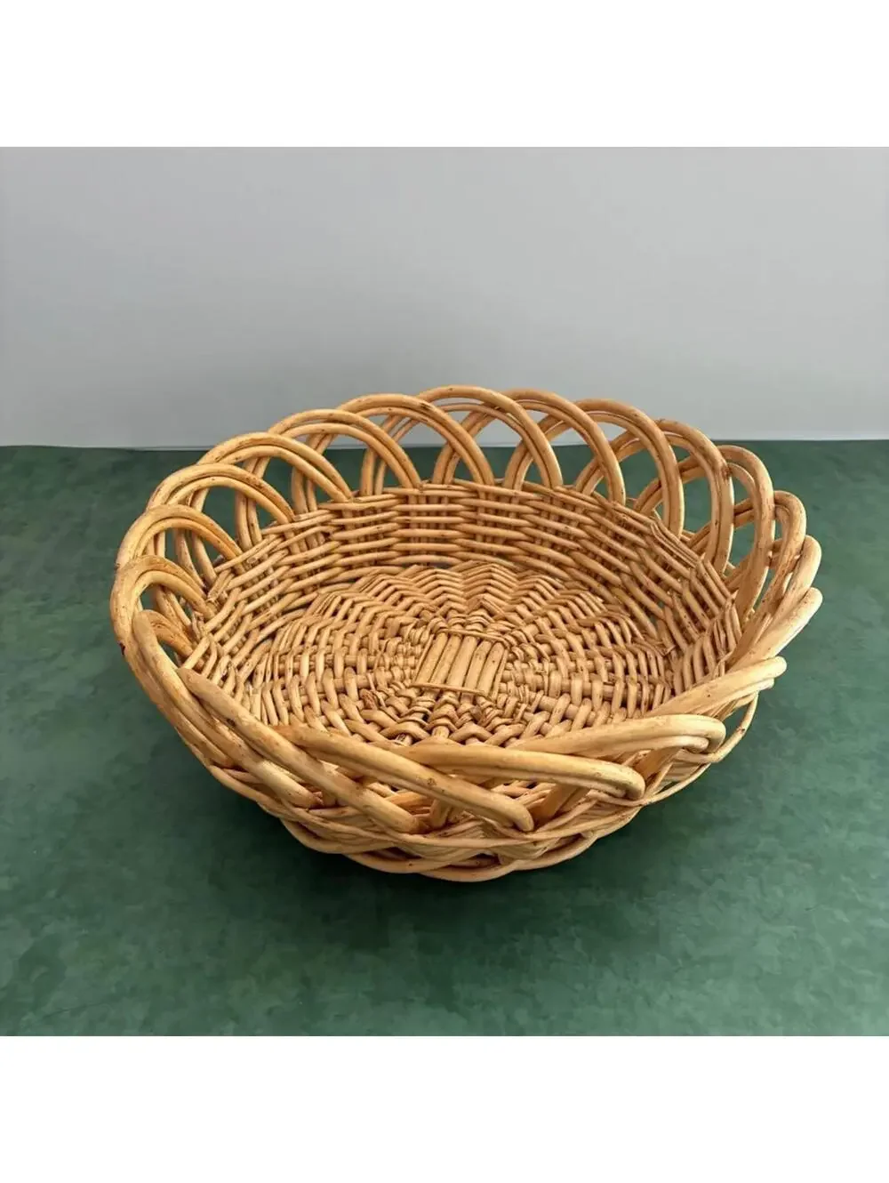 Vintage Crate & Barrel Willow Wicker Basket Open Loop Rim 12” Bowl